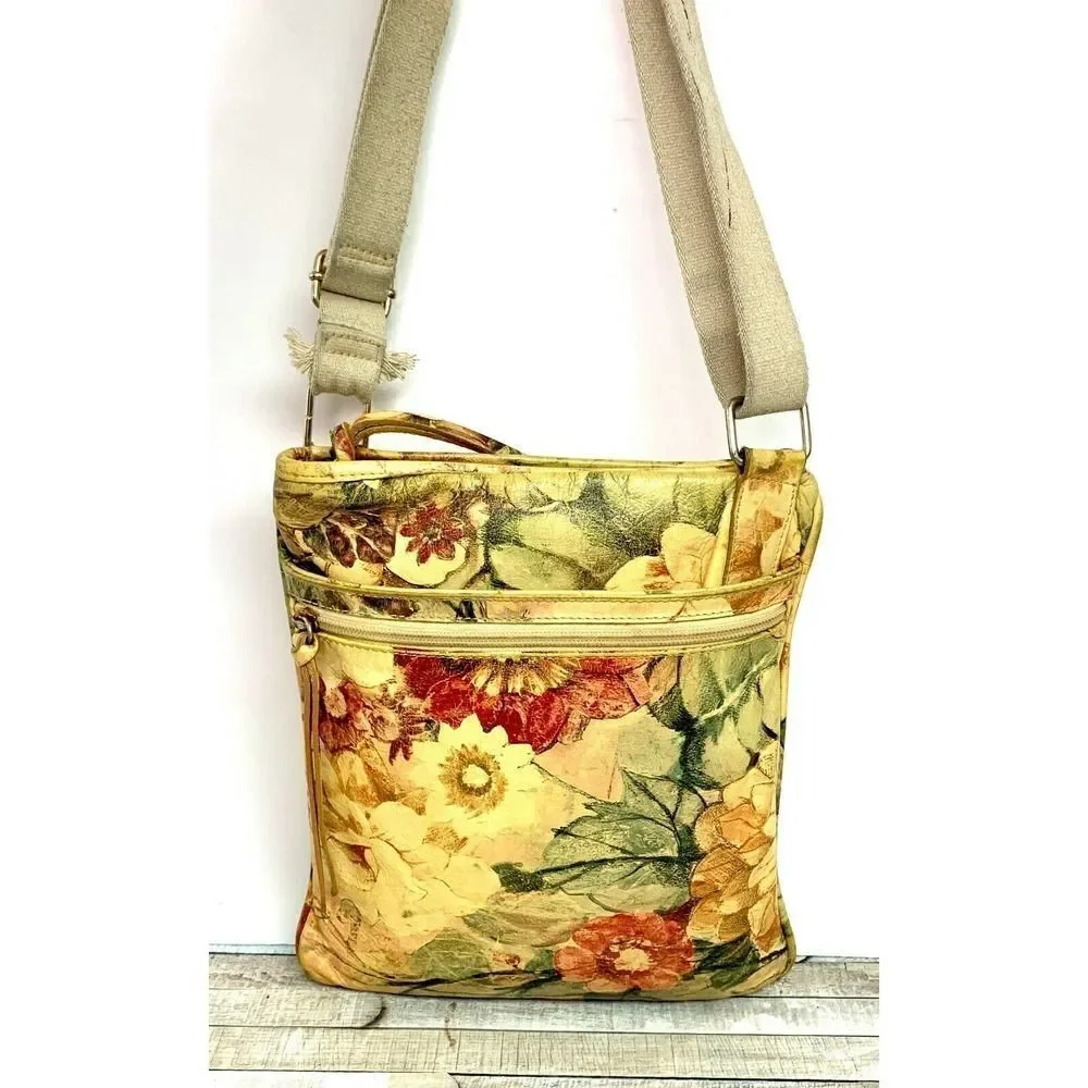 MAURIZIO TAIUTI FLOWERS MULTICOLOR GENUINE LEATHER X-BODY MESSENGER SHOULDER BAG